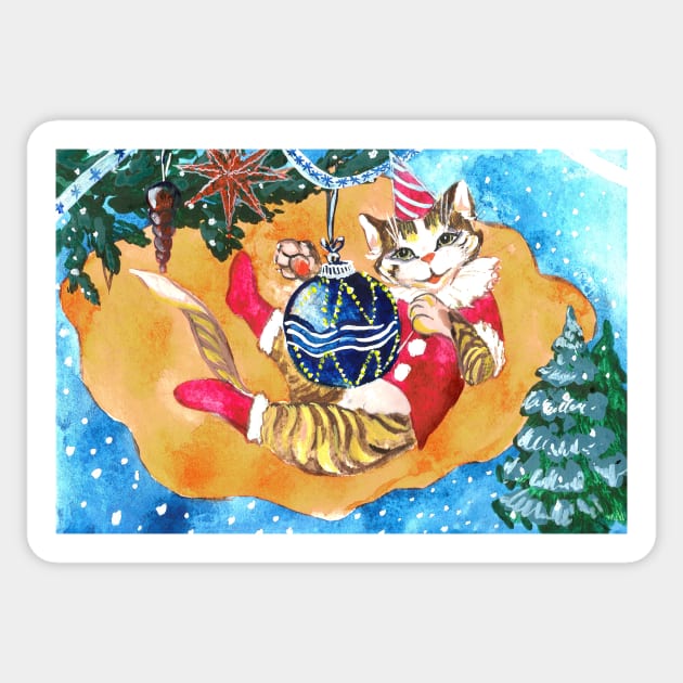 Kitty plays with the christmas ball Sticker by Gulmira